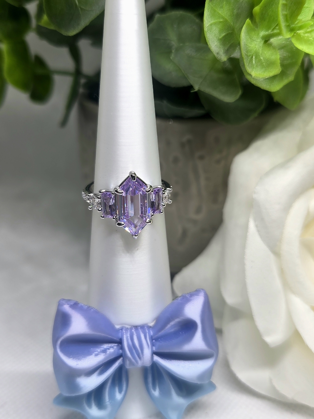 Lilac Baguette Cluster Ring in Silver